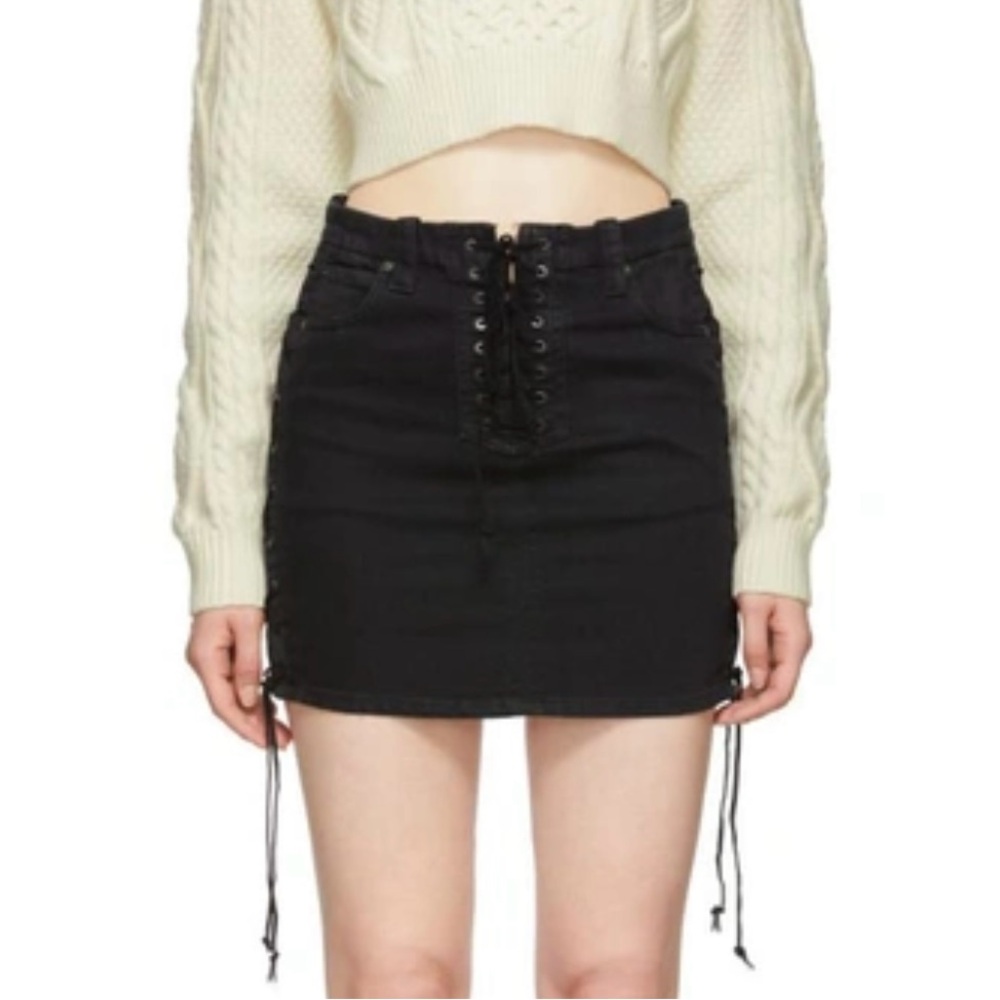 NWT Unravel Project lace up suede black mini skirt